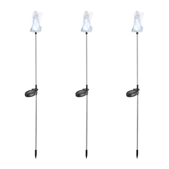 Glitzhome® 36" Solar Powered Angel Stake Light with Stainless Steel Poles, 3ct.